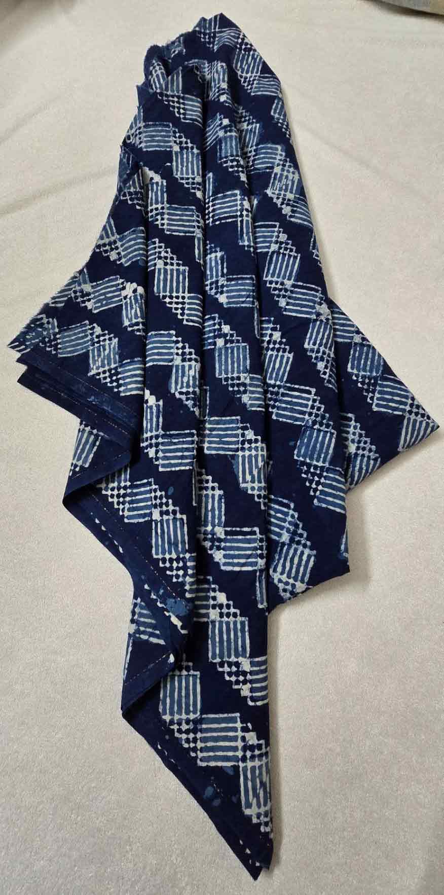 Block Printed Cotton Indigo Dabu Bagru Fabric (Indigo)